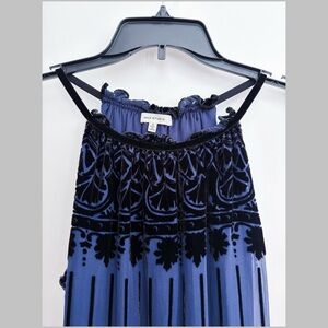 Max Studio Blue Burnout Velvet Maxi Dress M Boho Art Nouveau Halter